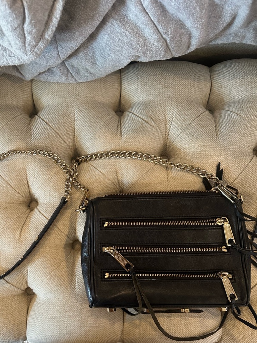 Black Leather Crossbody Bag with gold Hardware Rebecca Minkoff